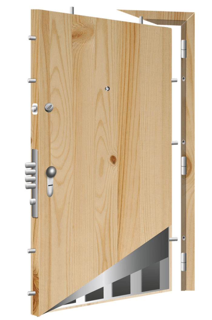 puerta blindada de madera clara